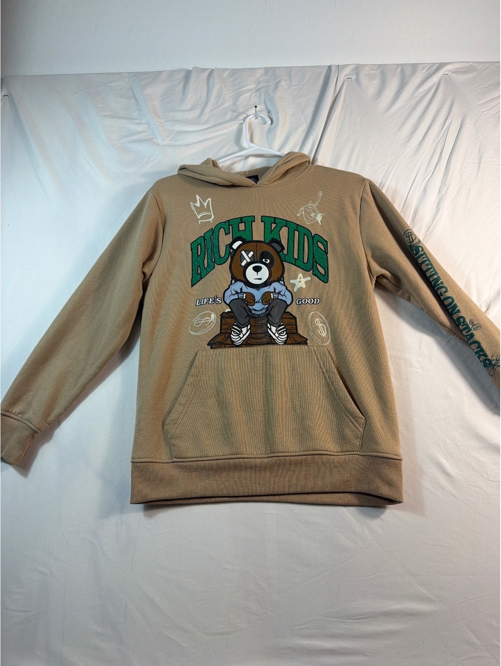 Southpole Authentic Collection Beige Hoodie with Rich Kids Graphic, Size 14-16
